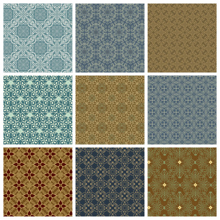 Vintage Patterns - Set of 9 seamless patterns.  Pattern swatches are included in swatches panel.のイラスト素材