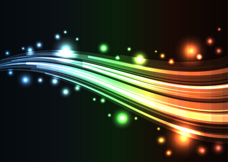 Rainbow Wave Background - Abstract rainbow glowing light design.  File is layered for easy editing.  Wave is behind a clipping path.のイラスト素材