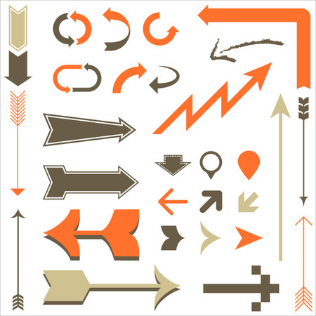 Retro Arrow Designs - Set of arrow designs in different styles.  Each element is grouped and colors are global for easy editing.のイラスト素材