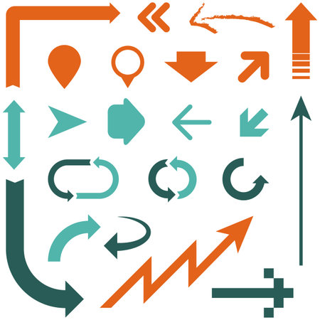 Retro Arrow Designs - Set of arrow designs in different styles.  Each element is grouped and colors are global for easy editing.のイラスト素材