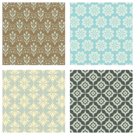Seamless Wallpaper Pattern Set - Set of 4 seamless pattern swatches.  Swatches are also included in swatches window.  Colors are global for easy editing.のイラスト素材