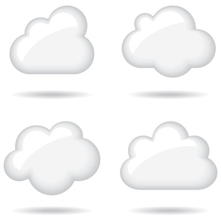 Glossy White Clouds - Set of 4 glossy white cloud icons.  Created with simple 3-step blends.  File is well layered, and each cloud is grouped separately for easy editing.のイラスト素材