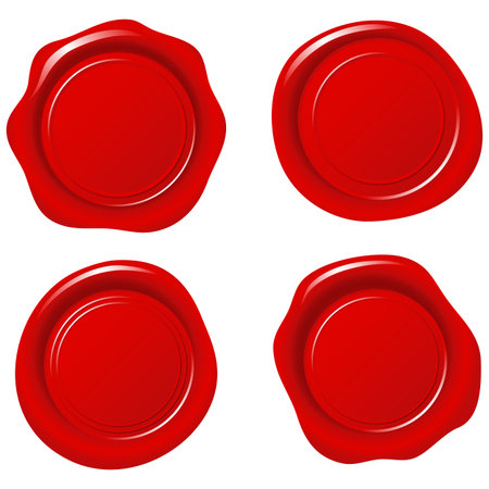 Shiny Red Wax Seals - Set of 4 seals.  Colors are global, so they can be modified easily.  Each element is grouped separately.のイラスト素材