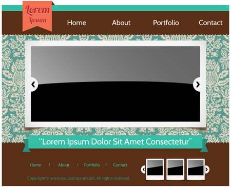 Retro Web Template  - Retro web layout design and design elements.  Seamless pattern tile is included in swatches window.  Colors are global for easy editing.のイラスト素材