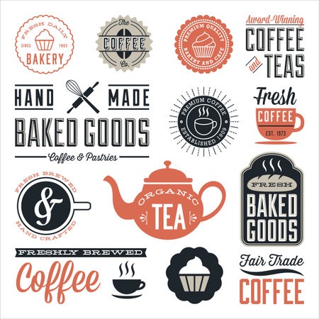 Vintage Cafe and Bakery Designs - Set of vintage labels and design elements. Colors are global and each design is grouped for easy editing.のイラスト素材