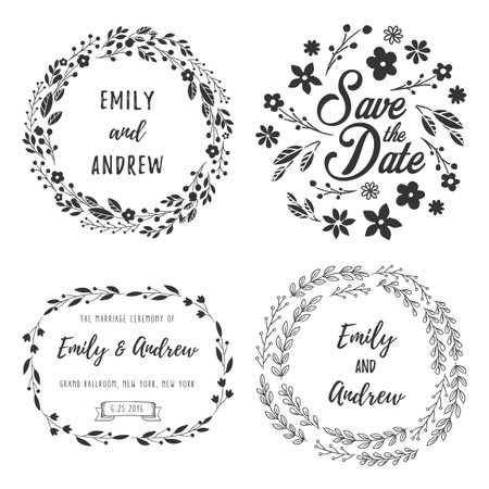 Wreath Set - Rustic Wreath elements for your textのイラスト素材