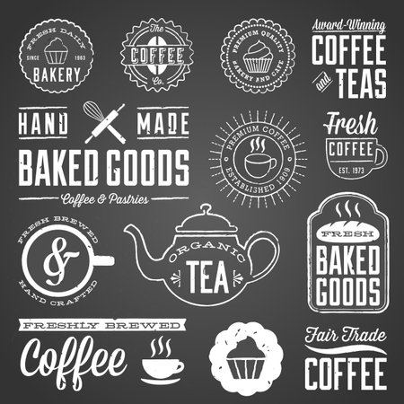 Chalkboard Cafe and Bakery Designs - Set of chalkboard labels and design elements. Colors are global and each design is grouped for easy editing.のイラスト素材