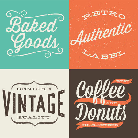 Vintage Typographic Labels - Set of retro label designs.  Colors are global and each design is grouped for easy editing.のイラスト素材