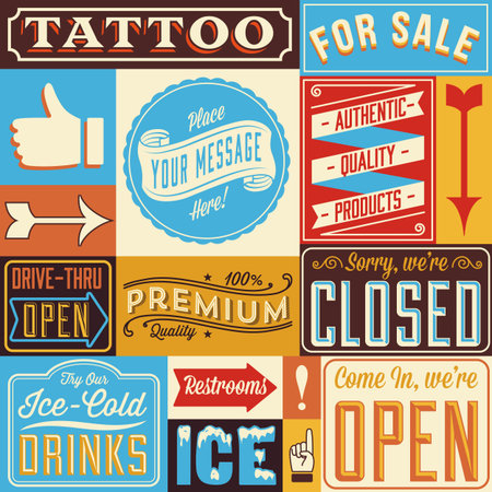 Retro Signs and Frames - Set of vintage labels and signs.  Colors are global for easy editing.のイラスト素材