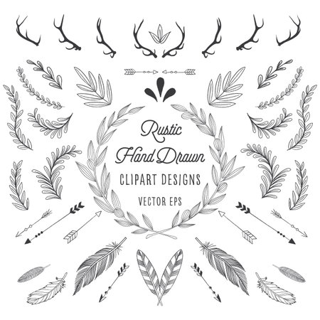 Rustic Designs - Rustic designs bundle: Feathers, arrows, florals and antlers.のイラスト素材