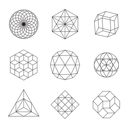 Geometric shapes - set of 9 minimal designsのイラスト素材