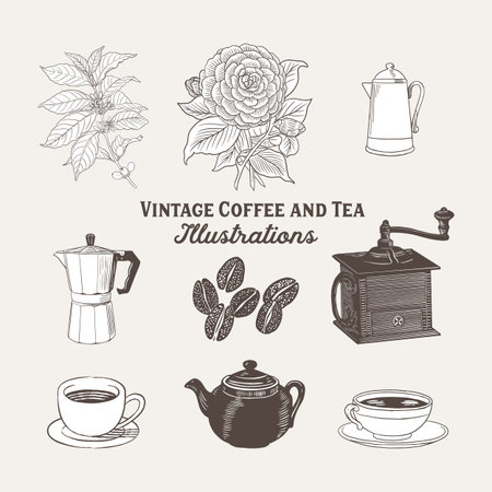 Vintage, antique style  of coffee and teaのイラスト素材