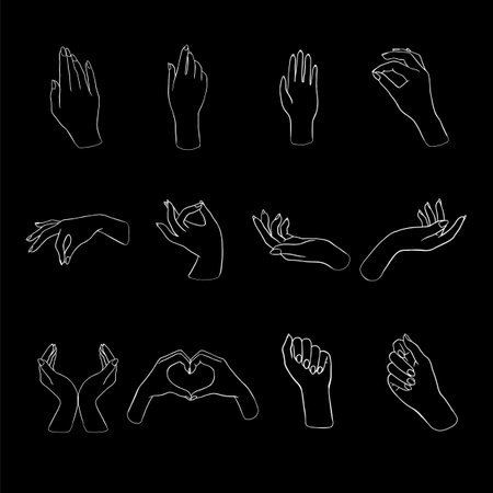 Womenâs hands doing different gesturesのイラスト素材