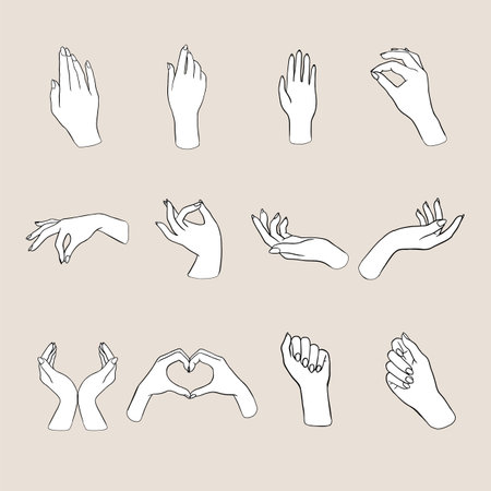 Womenâs hands doing different gesturesのイラスト素材
