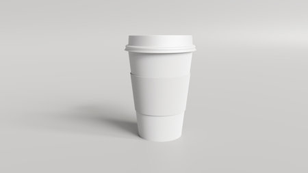 Coffee cup mockup 3d render - Product mockup of a coffee cup with a sleeve.の写真素材