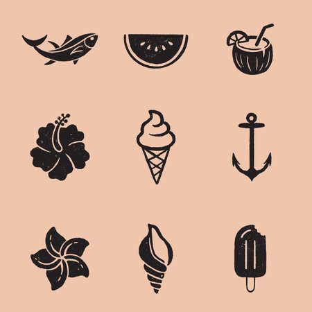 Tropical hand drawn icons in a timeless style.のイラスト素材