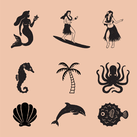Tropical hand drawn icons in a timeless style.のイラスト素材