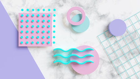 3D rendered  of a retro, 80s style patternの写真素材