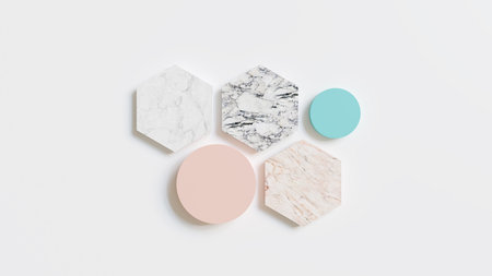 3D rendered  with marble tiles and pastel colorsの写真素材