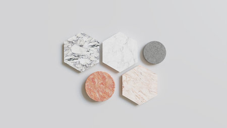 3D rendered  with marble tiles on a greyの写真素材