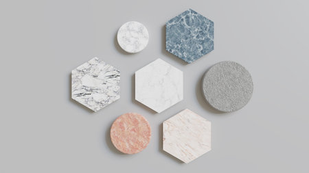 3D rendered  with marble tiles on a greyの写真素材