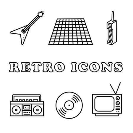 Retro Icon SetÂ  -Â Retro icons in a monoline style. This 80s style icon setのイラスト素材