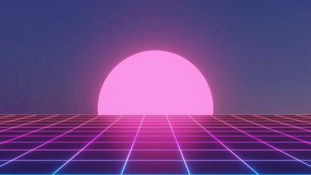 Sci-Fi grid  (gradient grid) -Â 80s style neonの写真素材