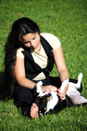 A Girl and Her Dog.の写真素材