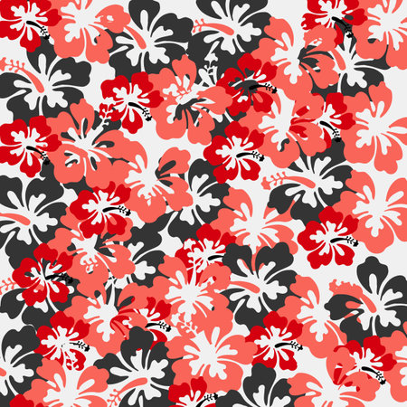 Red hibiscus Hawaiian tropical flower patternの写真素材