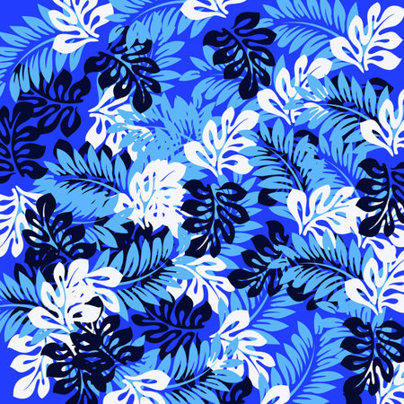 seamless leave pattern with blue and white leave. Elegant garden floral botanic elements in blue colors.の写真素材