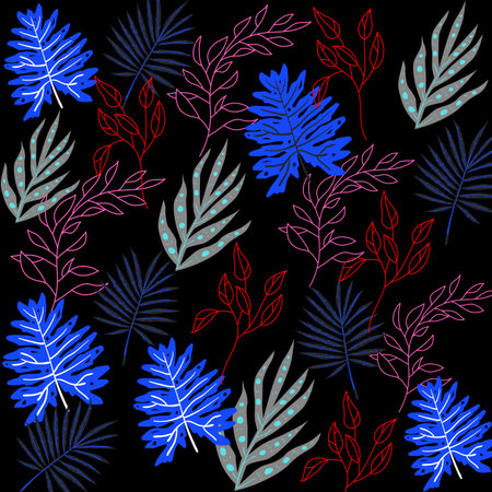 seamless pattern with wild leaf, herbs and branches, colorful botanical illustration, floral...