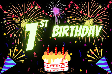 First happy birthday banners or poster backgroundの写真素材