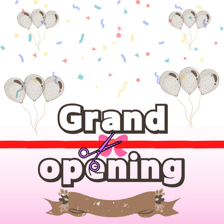 Grand opening event luxury greeting rich card design with balloons, ribbon and confettiの写真素材