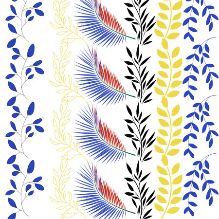 Abstract nature leaf seamless pattern hand drawn. Ethnic ornament, floral print, textile fabric, botanical element. Various plants leave background.の写真素材