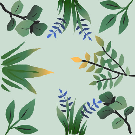 Various Tropical green leave frame backgroundの写真素材