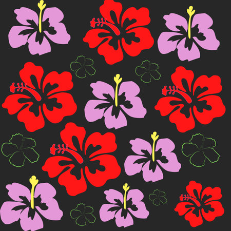 Tropical background with hibiscus and Hawaiian flowers patternの写真素材