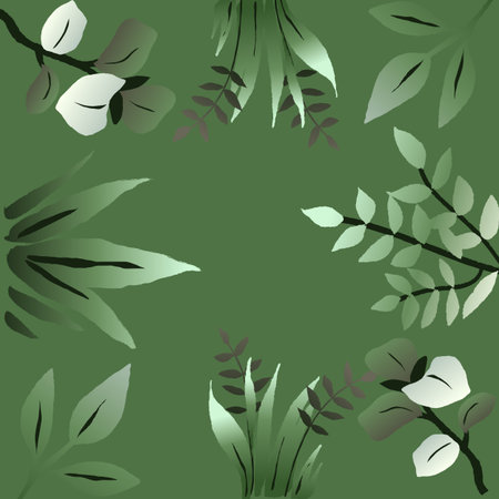 Green jungle garden frame. Various Tropical background illustrationの写真素材