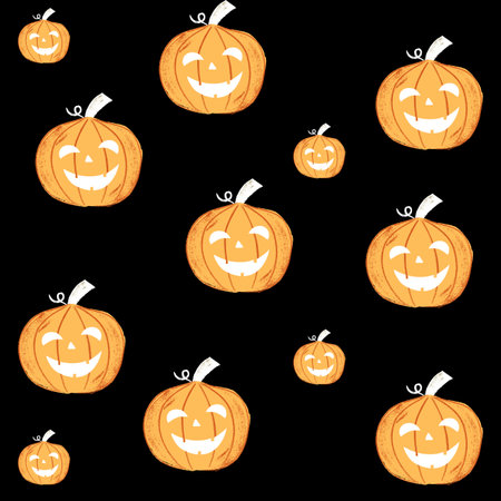 Set of smile face Halloween elements on black backgroundの写真素材