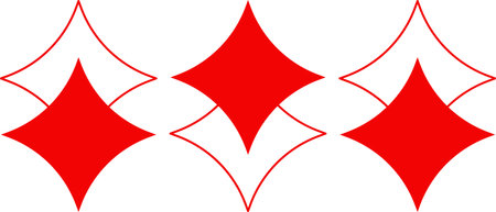 Set of red diamond sequence on white background. Red diamonds in sequence with diamond shadowの写真素材