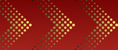 Luxury gold elegant arrows in dotted pattern on red gradient backgroundの写真素材