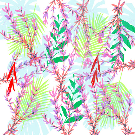 Tropical colourful leaf painting artwork. Seamless abstract garden designの写真素材