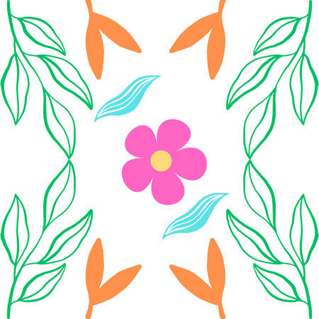 Classic Indian artwork of flower and leaf over white background. Hand drawn nature designの写真素材