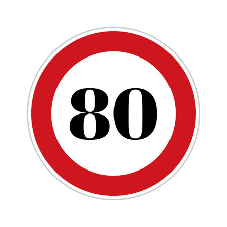 80 speed sign board, road side sign board for control speed. Road safety element, Eighty speedの写真素材