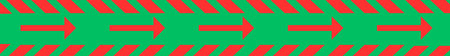 Red zebra strip and arrow direction sign on green background tape. Reflective tape for navigationの写真素材