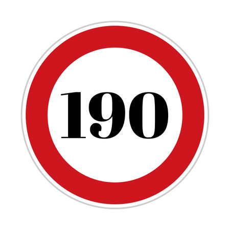 190 speed limit sign board, road side sign board for control speed. Road safety element, One hundred and ninety speed, Danger Zone, high speedの写真素材