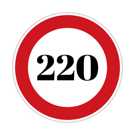 220 speed limit sign board, road side sign board for control speed. Road safety element, two hundred and twenty speed, Danger Zone, high speedの写真素材