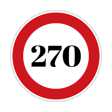 270 speed limit sign board, road side sign board for control speed. Road safety element, two hundred and seventy speed, Danger Zone, high speedの写真素材