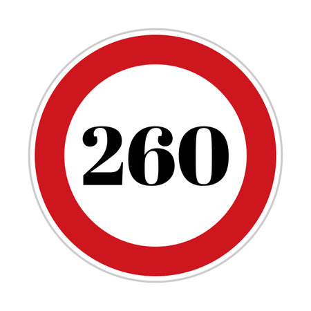 260 speed limit sign board, road side sign board for control speed. Road safety element, two hundred and sixty speed, Danger Zone, high speedの写真素材