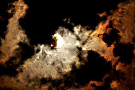 Dramatic sun covered by dark clouds. Halloween view Dramatic sun covered by dark clouds. Halloween viewの写真素材