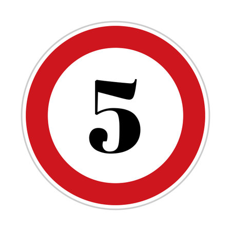 5 kmph or mph speed limit sign icon. Road side speed indicator safety element. Five speed sign flat isolated on white backgroundの写真素材